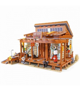 PANGU PG12004 Juego de juguetes de ladrillos de construcción de astillero de casa de pesca antigua