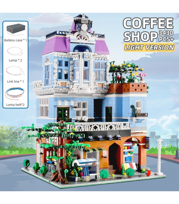 MOLD KING 16004 Coffee Shop mit LED-Leuchten Bausteine-Spielzeug-Set