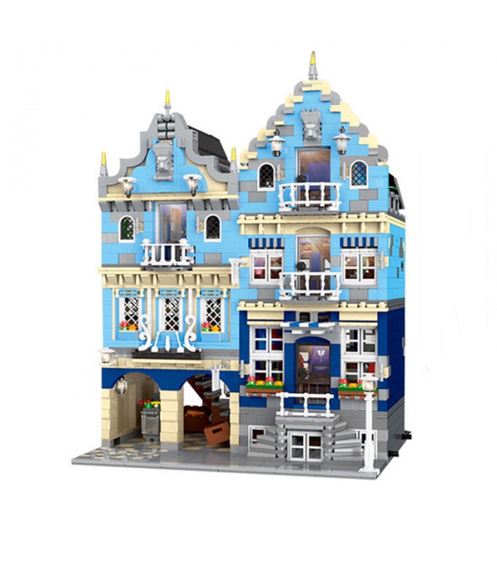 MOULD KING 16020 European Market with LED Lights Street View Series Building Blocks Toy