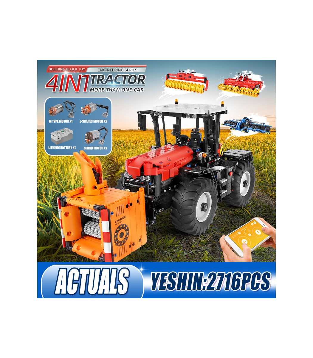 Tracteur Technique Mould King 17064 - 1857 Pièces - Télécommandé, 6 Moteurs - Modèle 3 En 1 Avec Chargeur, Moissonneuse - Pour Enfants 10+