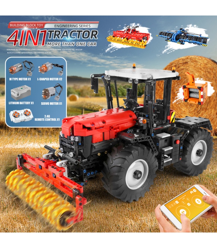 MOULD KING 17020 Red Tractor Fastrac 4000er Remote Control Building Blocks Toy Set