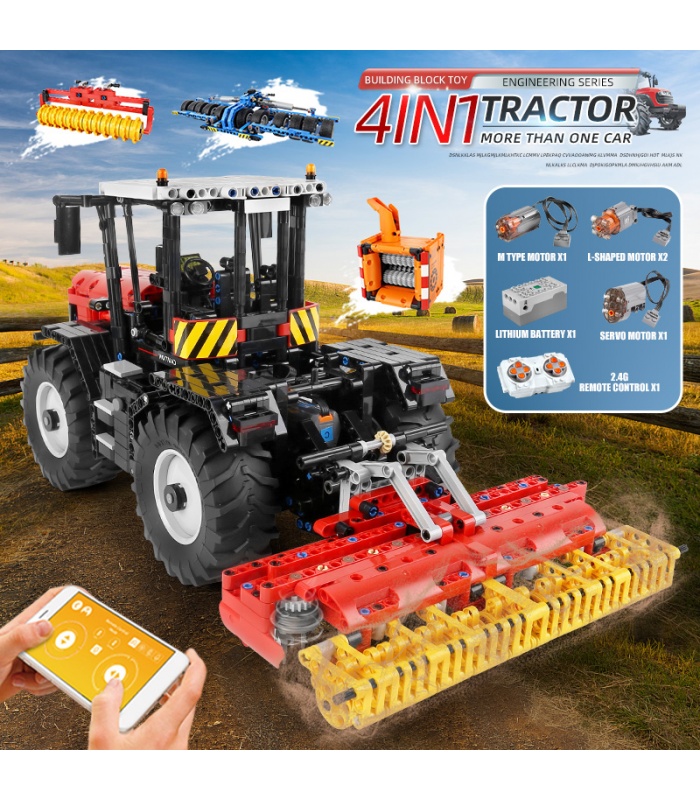 MOULD KING 17020 Red Tractor Fastrac 4000er Remote Control Building Blocks Toy Set