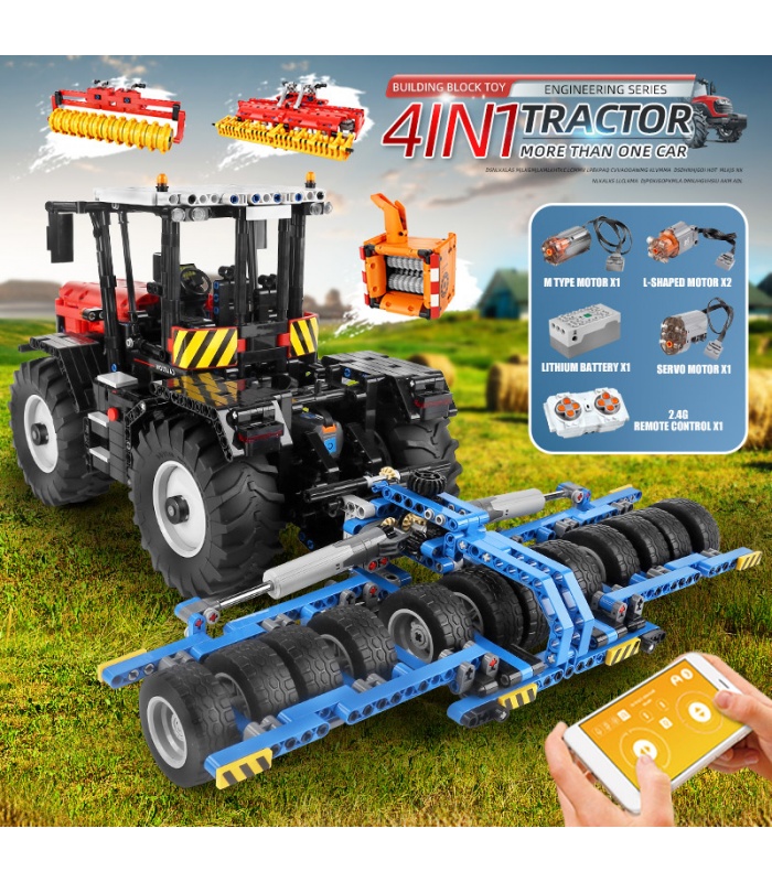 MOULD KING 17020 Red Tractor Fastrac 4000er Remote Control Building Blocks Toy Set