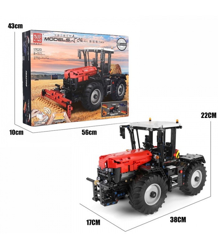 MOULD KING 17020 Red Tractor Fastrac 4000er Remote Control Building Blocks Toy Set