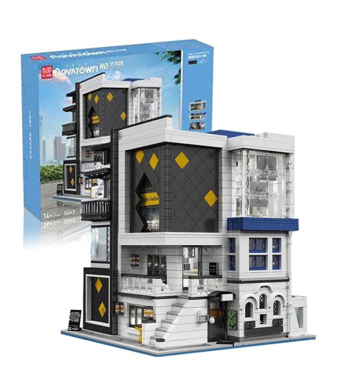 MOLD KING 16043 LED 조명이 있는 아트 갤러리 Novatown 시리즈 빌딩 블록 장난감 세트