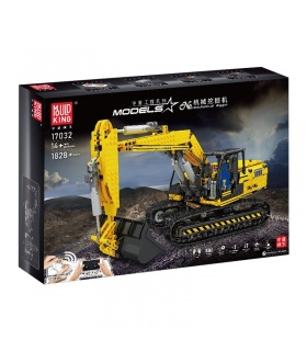 MOULD KING 17032 Juego de juguetes de bloques de construcción con control remoto de excavadora mecánica amarilla