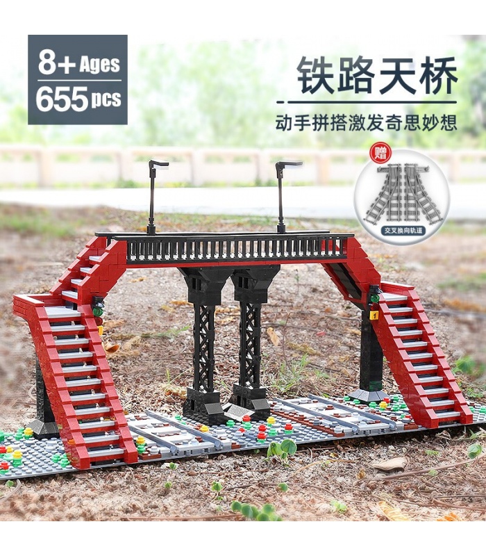 MOLD KING 12008 World Railway Crossing Model Building Blocks Juego de juguetes