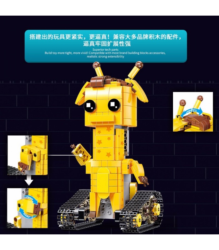 금형 왕 13044 Geoffubot 롱 디 워킹 벽돌 원격 제어 빌딩 블록 장난감 세트