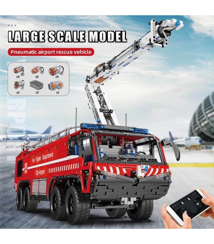 MOULD KING 19004 Pneumatic Airport Rescue Vehicle Remote Control Building Blocks Toy Set