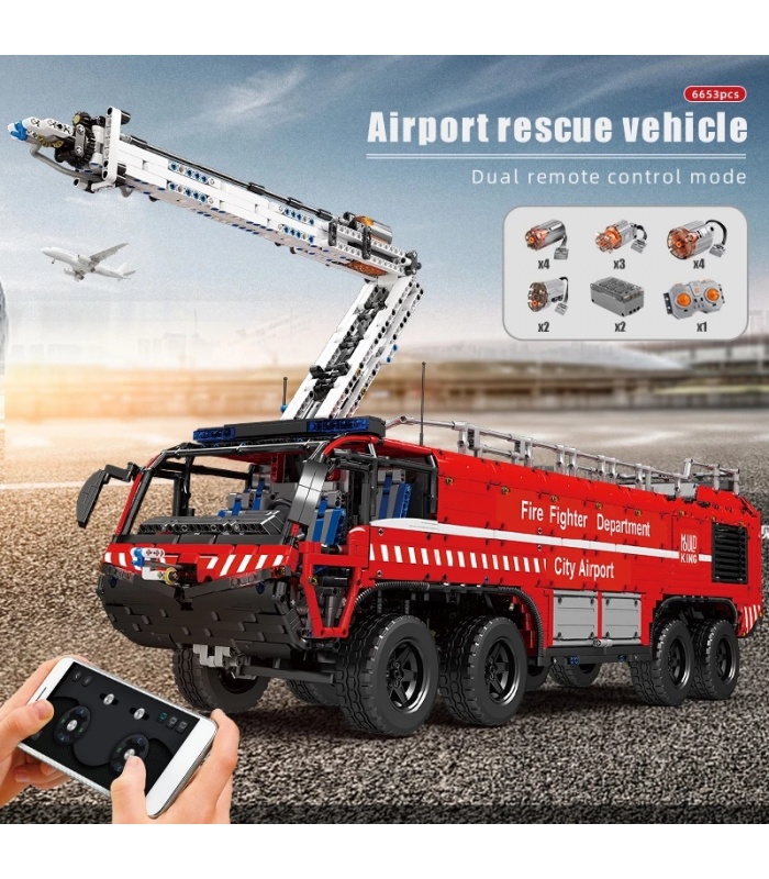 MOULD KING 19004 Pneumatic Airport Rescue Vehicle Remote Control Building Blocks Toy Set
