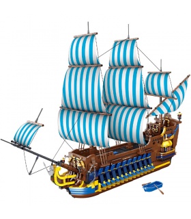 MORK 031011 Blaues Segel-Piratenschiff-Modellbaustein-Spielzeugset