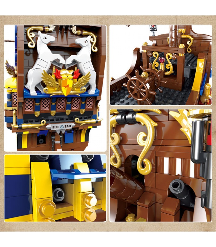 MORK 031011 Blue Sail Pirate Ship Model Building Bricks Toy Set