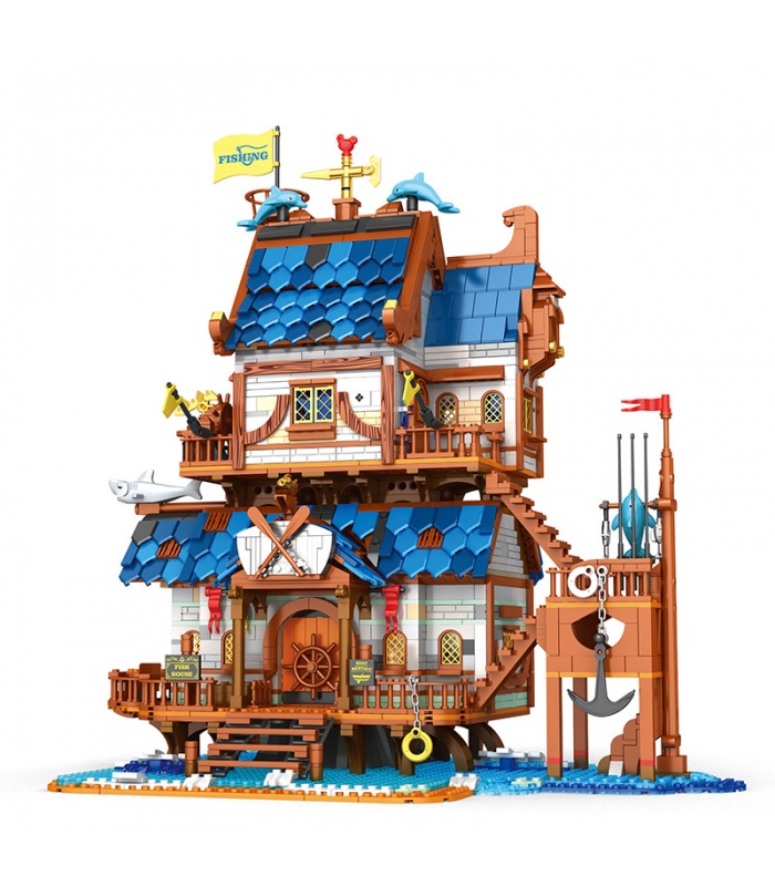 Reobrix 66007 European Medieval Fishing Store Architecture Series Building Bricks Toy Set