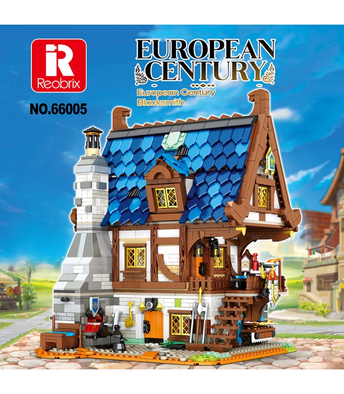 Reobrix 66005 European Medieval Blacksmith Shop Architecture Series Building Bricks Toy