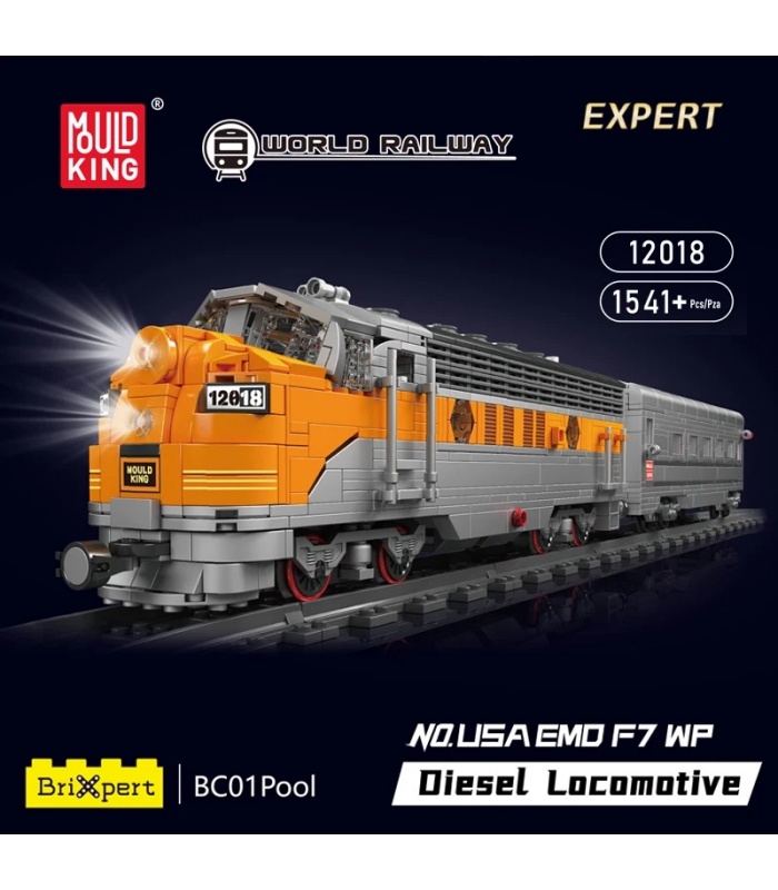 MOULD KING 12018 USA EMD F7 WP Diesel Locomotive Building Blocks Toy Set