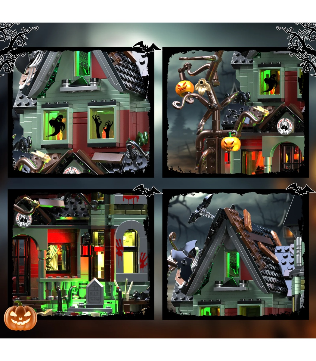 Custom Spooky Haunted House with LED Light Building Blocks
