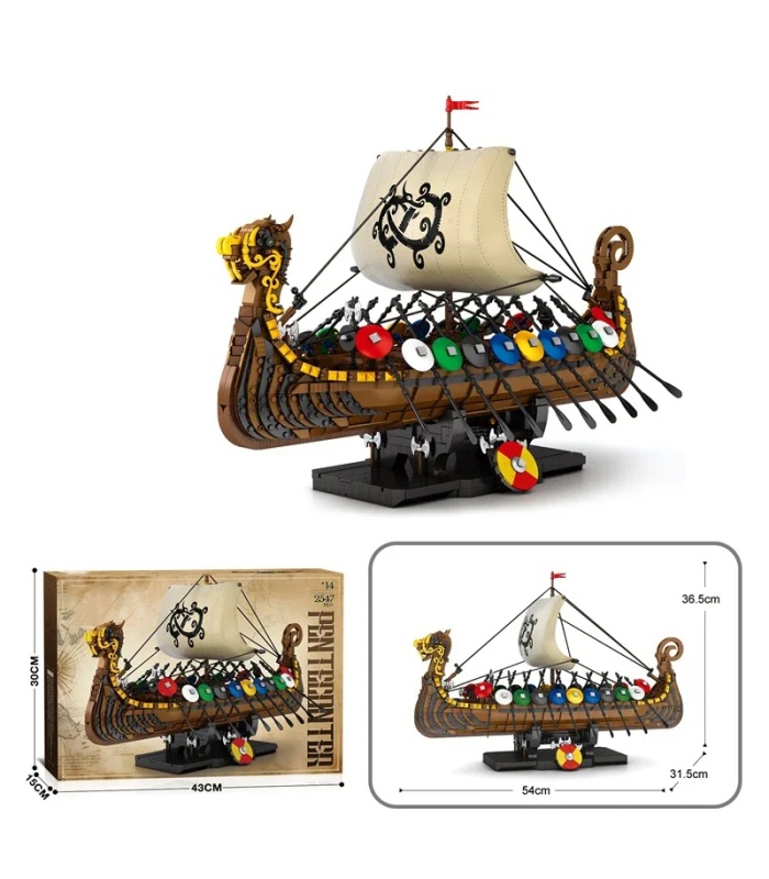 REOBRIX 66101 Wikinger-Penteconter-Langschiff-Baustein-Spielzeugset