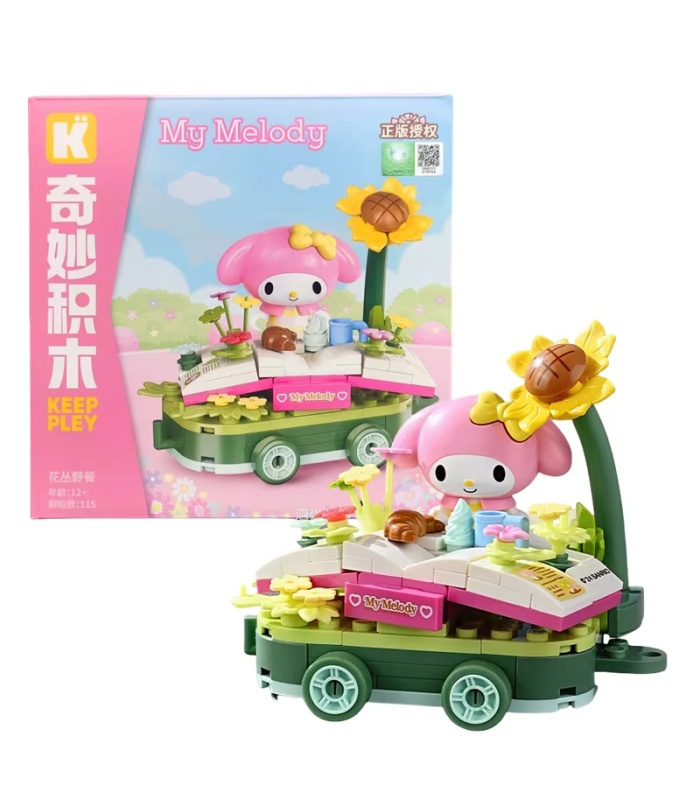 Juego de bloques de construcción Keeppley K20831 My Melody para desfile de carrozas, jardín de flores y picnic