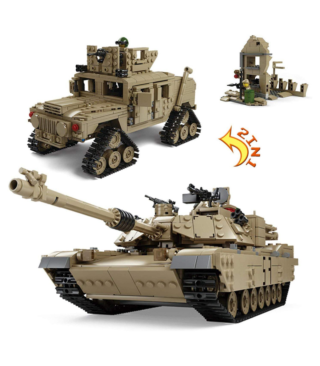 1463Pcs Building Blocks Set Military USA ABRAMS MBT Tank & HUMMER Toys Gift Kids 