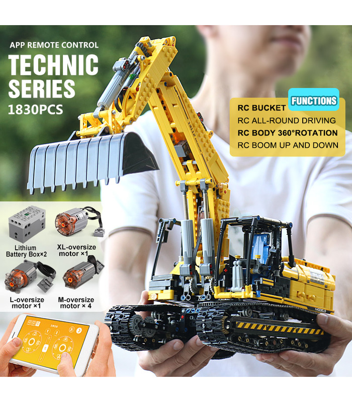 MOULD KING 13112 Mechanical Digger Motorized Excavator Remote Control Building Blocks Toy