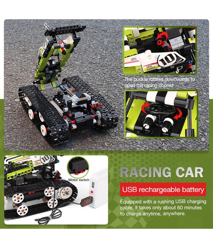 MOLD KING 13023 Ensemble de jouets de blocs de construction verts pour voiture sur chenilles