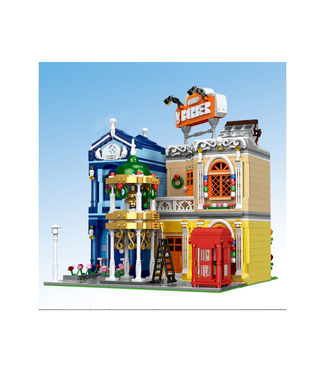 City Creator MOC Street Sets Barber Shop with LED Model Building Blocks Toy Kids 