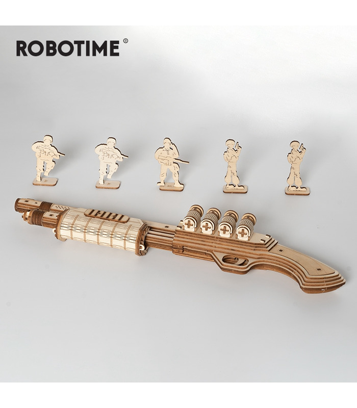 ROKR 3D Puzzle Scatter with Rubber Band Bullet Wooden Gun Building Toy Kit