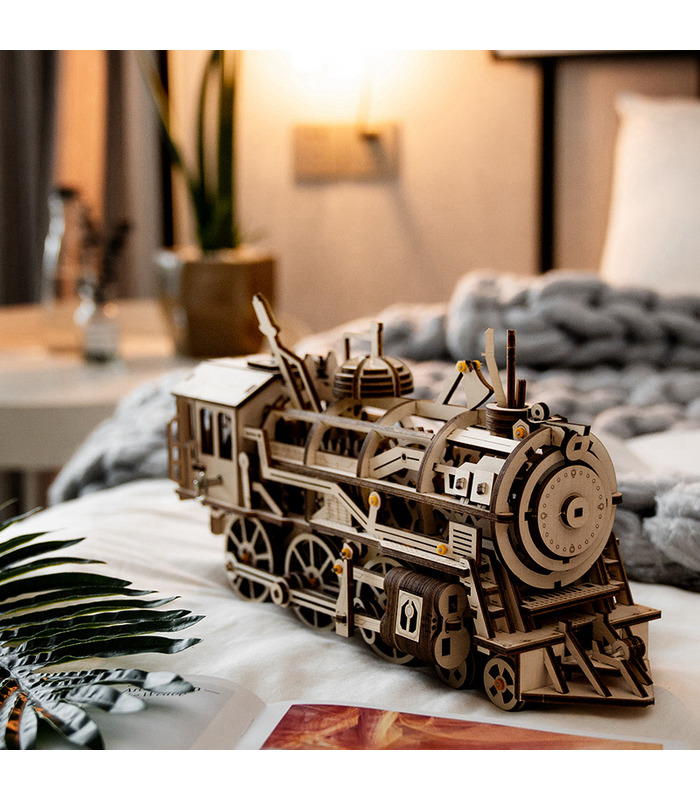 ROKR de Puzzle en 3D de la Locomotive Mécanique Engins de Bâtiment en Bois Kit de Jouets