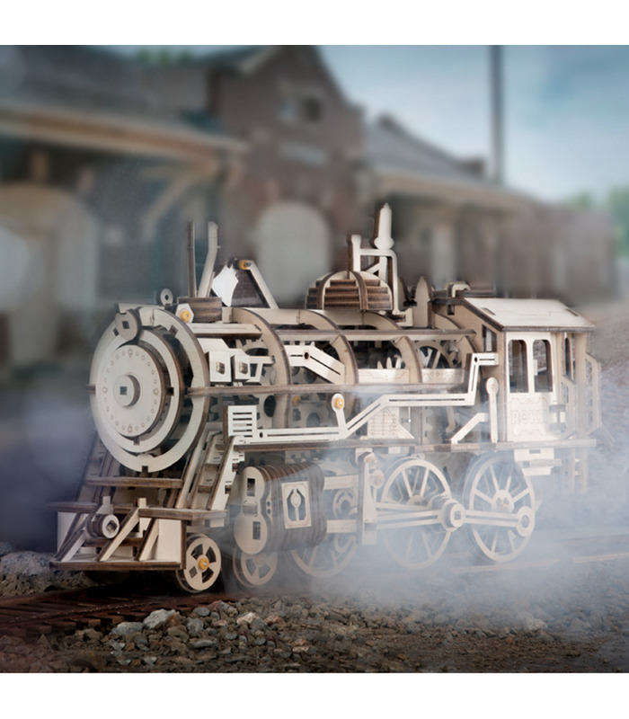 ROKR de Puzzle en 3D de la Locomotive Mécanique Engins de Bâtiment en Bois Kit de Jouets