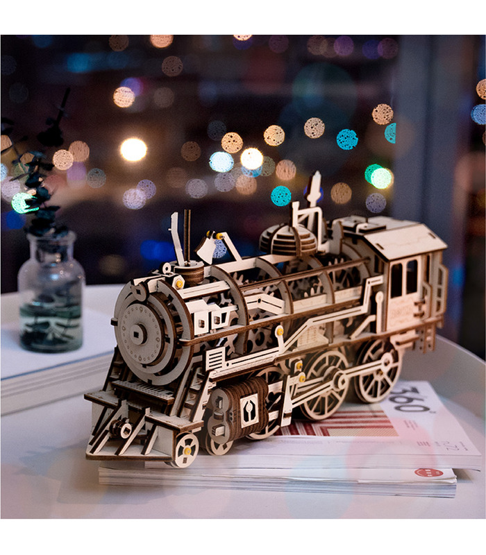 ROKR de Puzzle en 3D de la Locomotive Mécanique Engins de Bâtiment en Bois Kit de Jouets