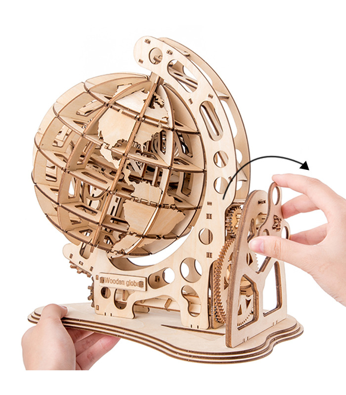 ROKR 3D Puzzle Rotativo 3D Globo de corte por láser Kit de juguete de construcción de madera