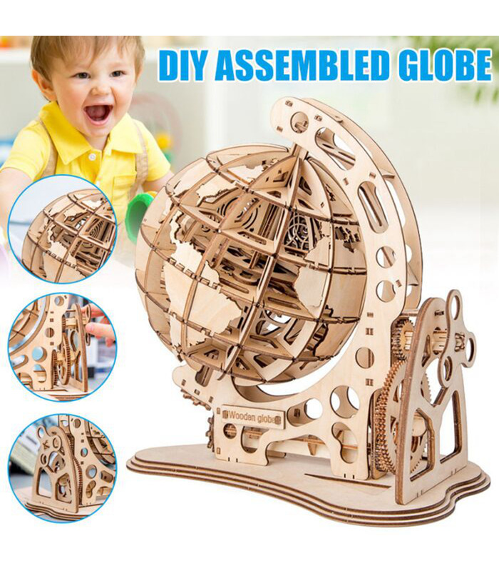 ROKR 3D Puzzle Rotatable 3D Globe Laser Cutting Wooden Building Toy Kit