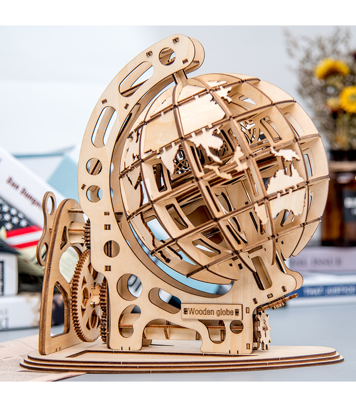 ROKR 3D Puzzle Rotativo 3D Globo de corte por láser Kit de juguete de construcción de madera