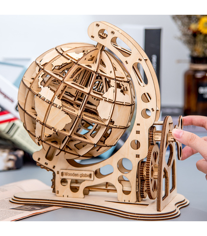 ROKR 3D Puzzle Rotativo 3D Globo de corte por láser Kit de juguete de construcción de madera