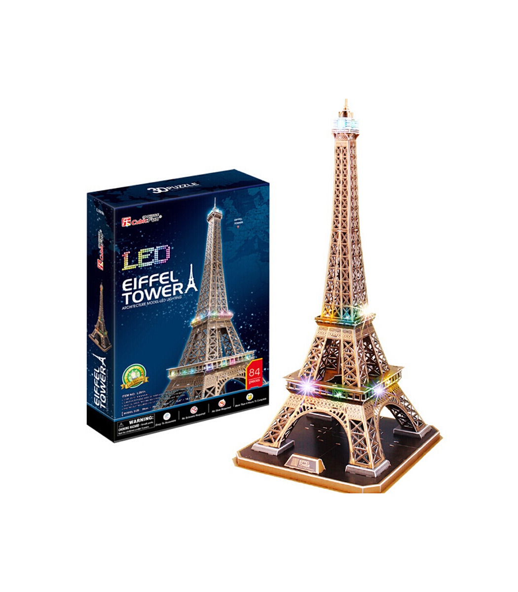 Cubic Fun LED 3D Puzzle L091h Eiffel Tower,World Great Building Jigsaw,82 Pieces 
