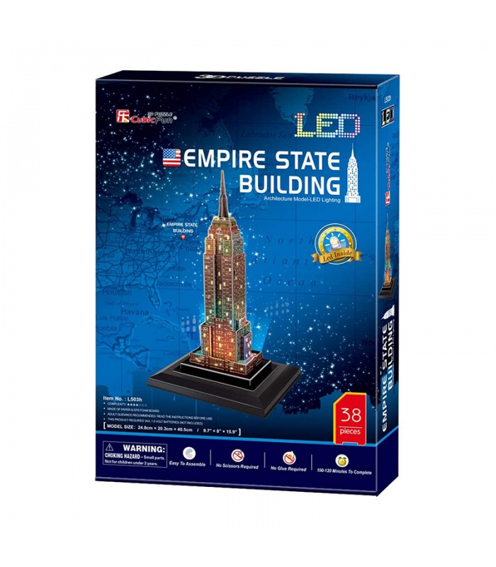 Cubicfun 3D 퍼즐 엠파이어 스테이트 빌딩 L503h LED 조명 모델 빌딩 키트