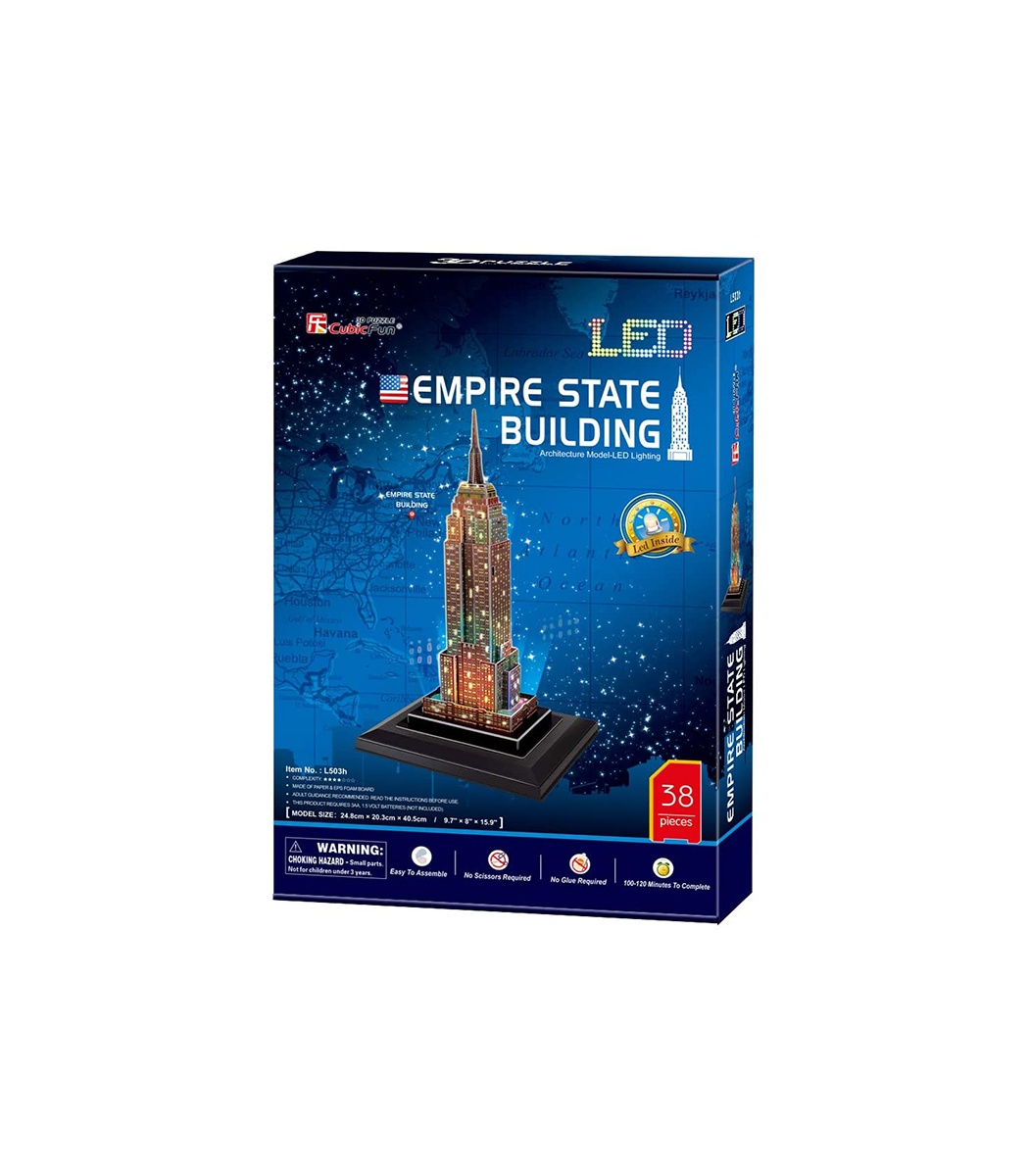 Cubicfun 3D Puzzle Empire State Building LED Lights Model Building Kits - BuildingToyStore.com