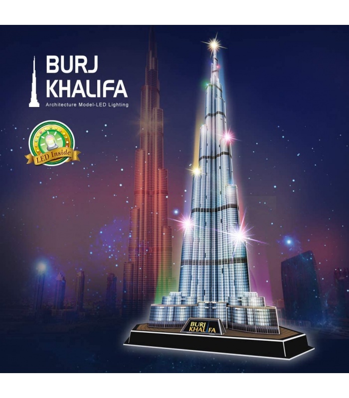 Cubicfun 3D Puzzle Burj Khalifa L133h With LED Lights Model Building Kits