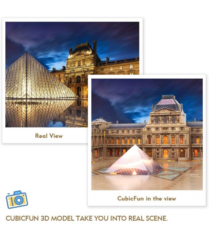 CubicFun 3D Puzzle The Louvre L517h With LED Lights Model Building Kits