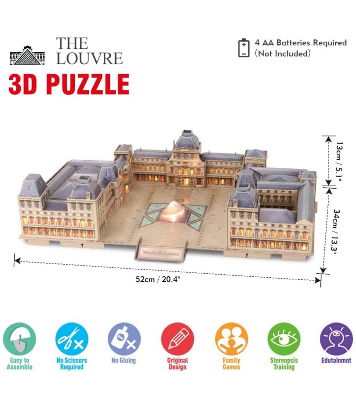 CubicFun 3D Puzzle The Louvre L517h With LED Lights Model Building Kits