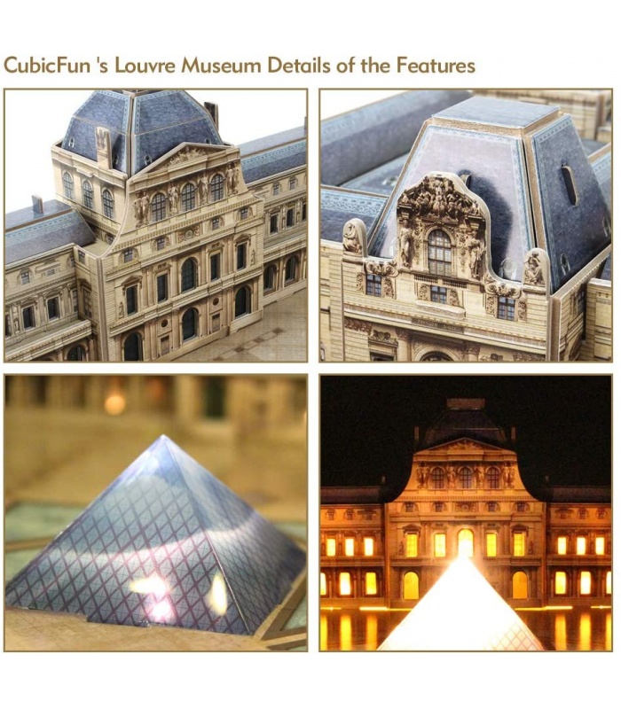 CubicFun 3D 퍼즐 루브르 박물관 L517h LED 조명 모델 구축 키트