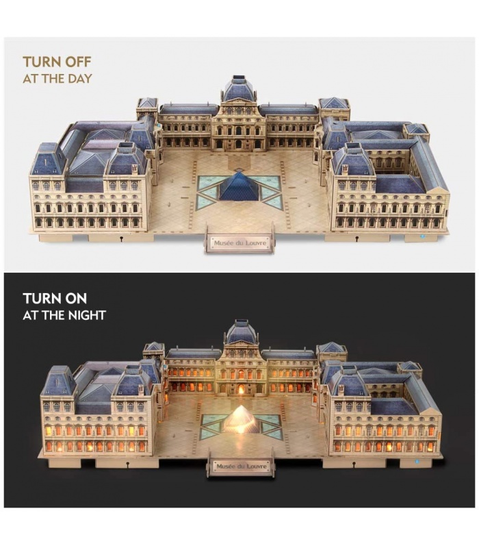 CubicFun 3D Puzzle The Louvre L517h With LED Lights Model Building Kits