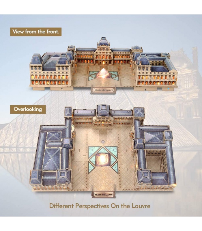 CubicFun 3D Puzzle The Louvre L517h With LED Lights Model Building Kits