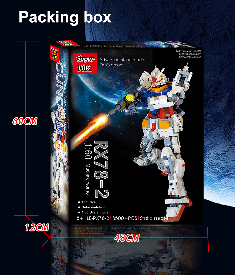 Benutzerdefinierte Super 18k Gundam 1:60 RX78-2 Bausteine Spielzeug Set 3500 Stück