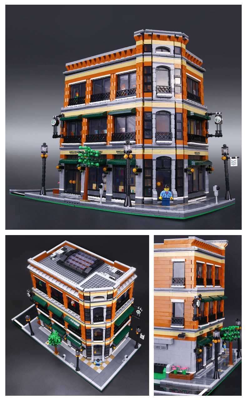CUSTOM 15017 Building Blocks MOC Street View Starbucks Bookstore Cafe Building Brick Sets