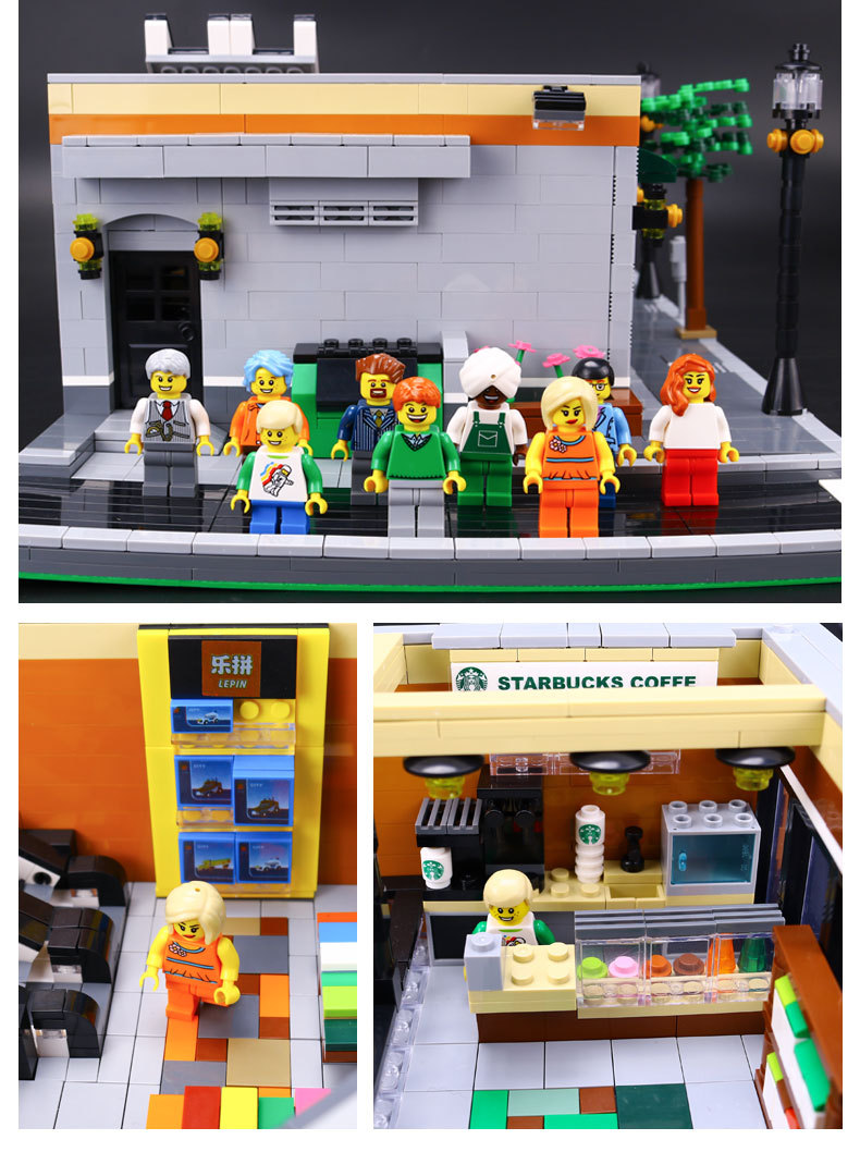 CUSTOM 15017 Building Blocks MOC Street View Starbucks Bookstore Cafe Building Brick Sets