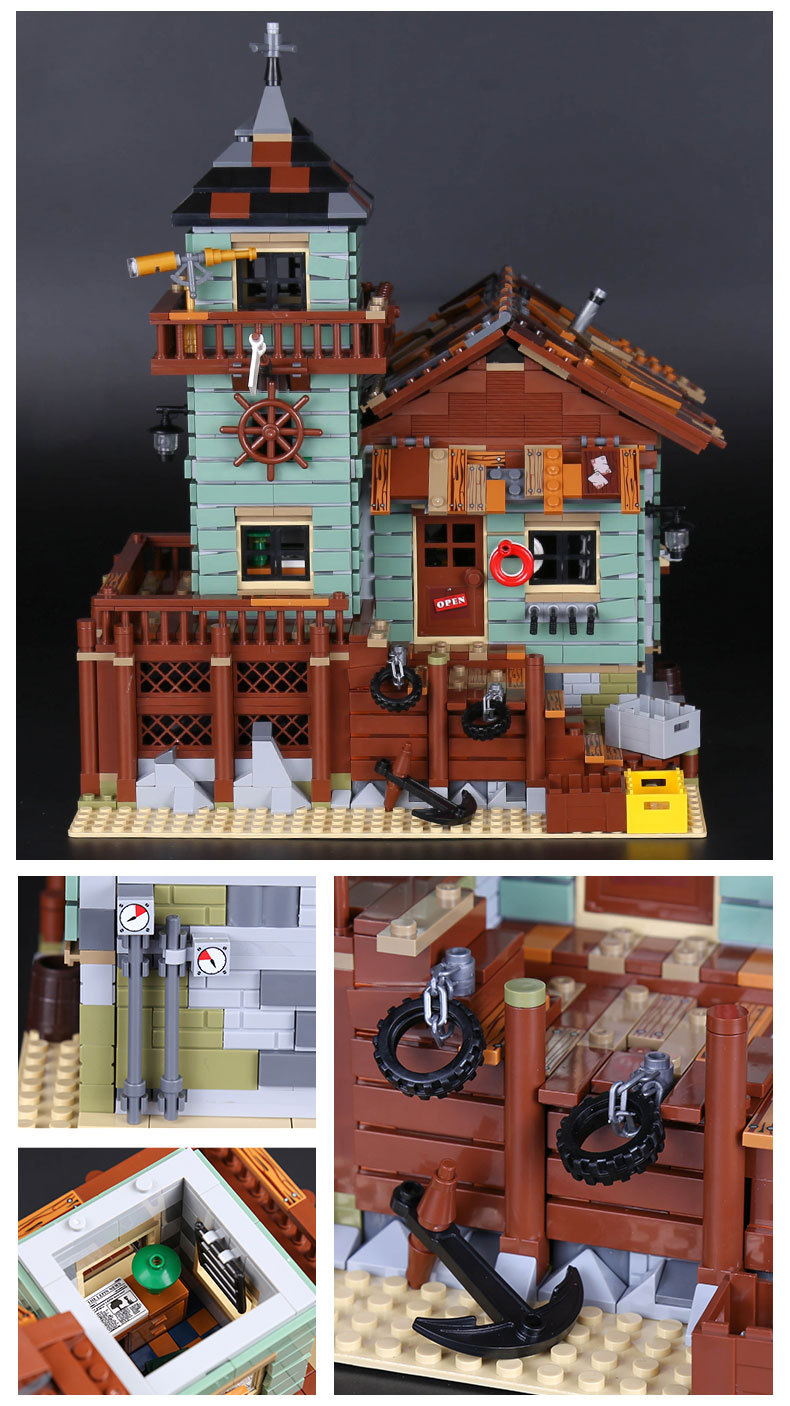 Custom Ideas Old Fishing Store Compatible Building Bricks Toy Set