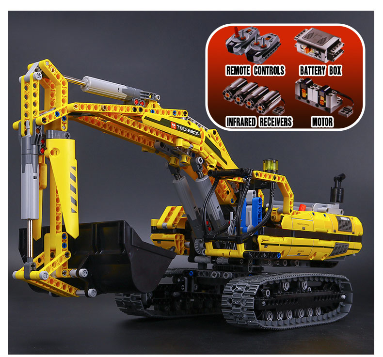 CUSTOM 20007 Building Blocks Technic Motorized Excavator Building Brick Sets