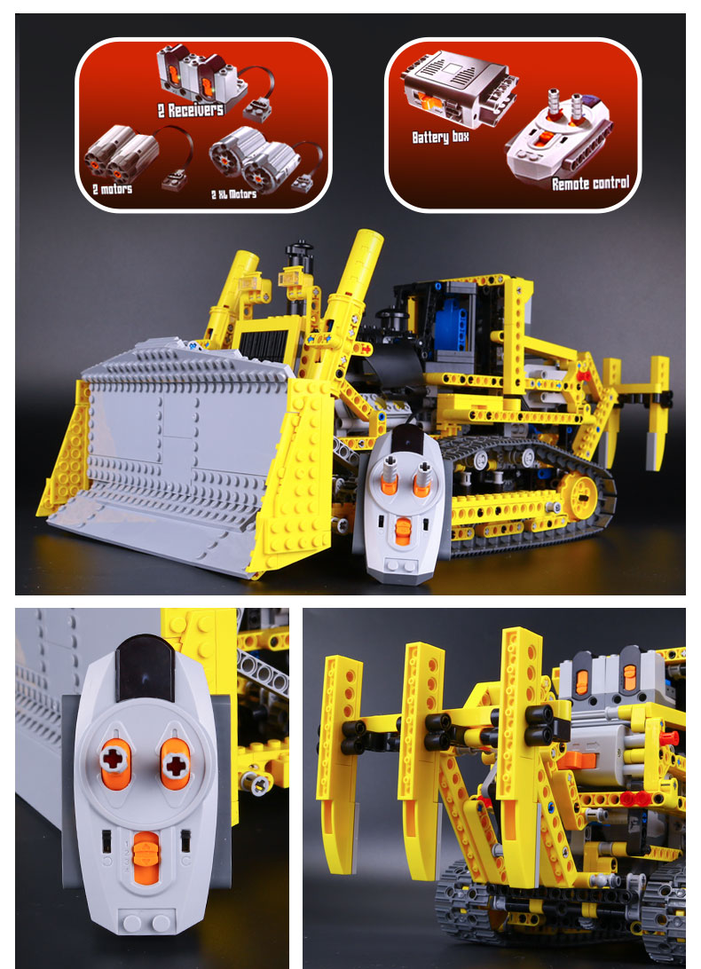 CUSTOM 20008 Building Blocks Technic Motorized Bulldozer Building Brick Sets