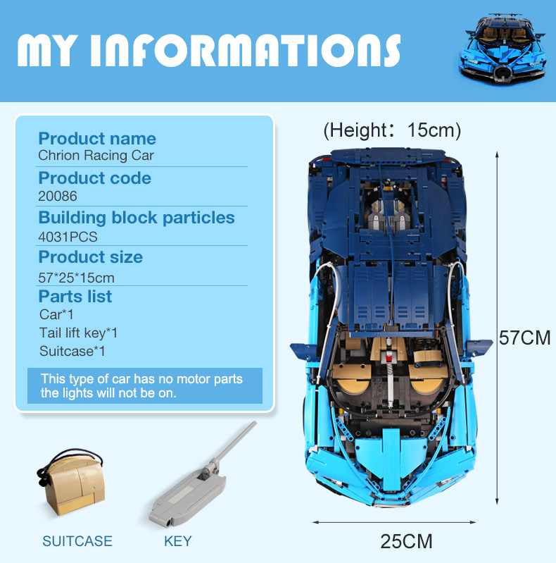 CUSTOM 20086 Technic Bugatti Chiron Bauspielzeug Kompatible Bausteine